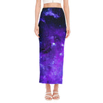 Purple Stars Nebula Galaxy Space Print Side Slit Maxi Skirt
