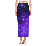 Purple Stars Nebula Galaxy Space Print Side Slit Maxi Skirt