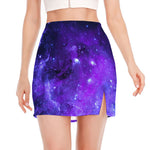 Purple Stars Nebula Galaxy Space Print Side Slit Mini Skirt