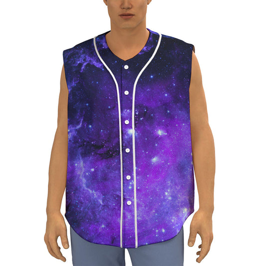 Purple Stars Nebula Galaxy Space Print Sleeveless Baseball Jersey
