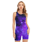 Purple Stars Nebula Galaxy Space Print Sleeveless One Piece Swimsuit