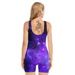 Purple Stars Nebula Galaxy Space Print Sleeveless One Piece Swimsuit