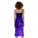 Purple Stars Nebula Galaxy Space Print Slim Fit Midi Cami Dress