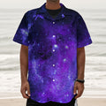 Purple Stars Nebula Galaxy Space Print Textured Short Sleeve Shirt