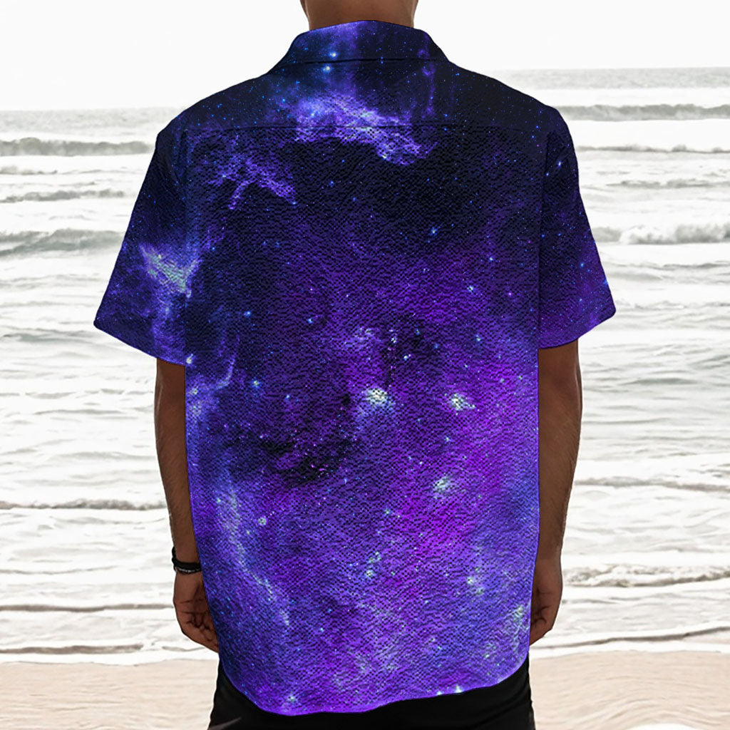 Purple Stars Nebula Galaxy Space Print Textured Short Sleeve Shirt