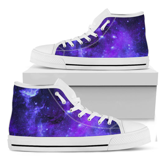 Purple Stars Nebula Galaxy Space Print White High Top Sneakers