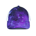 Purple Stars Nebula Galaxy Space Print White Mesh Trucker Hat