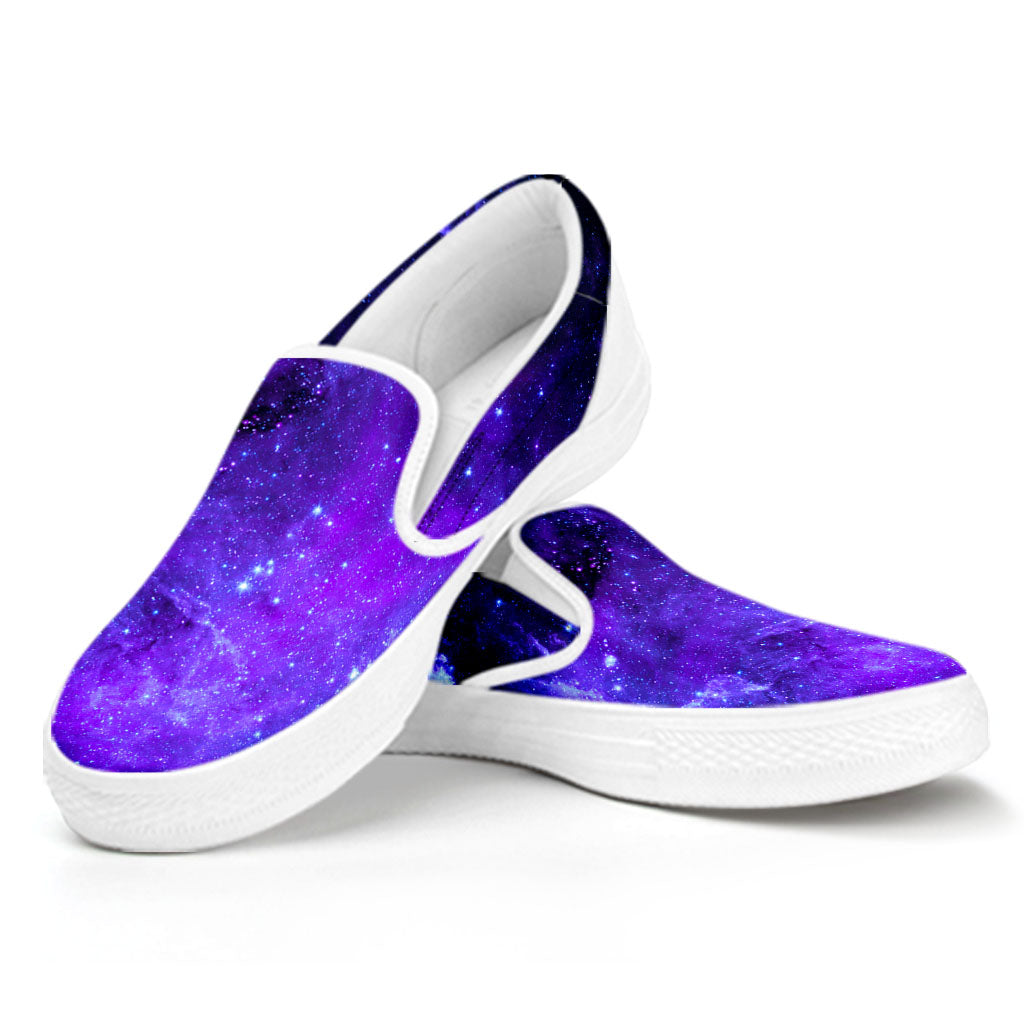 Purple Stars Nebula Galaxy Space Print White Slip On Sneakers