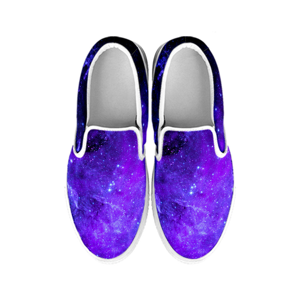 Purple Stars Nebula Galaxy Space Print White Slip On Sneakers