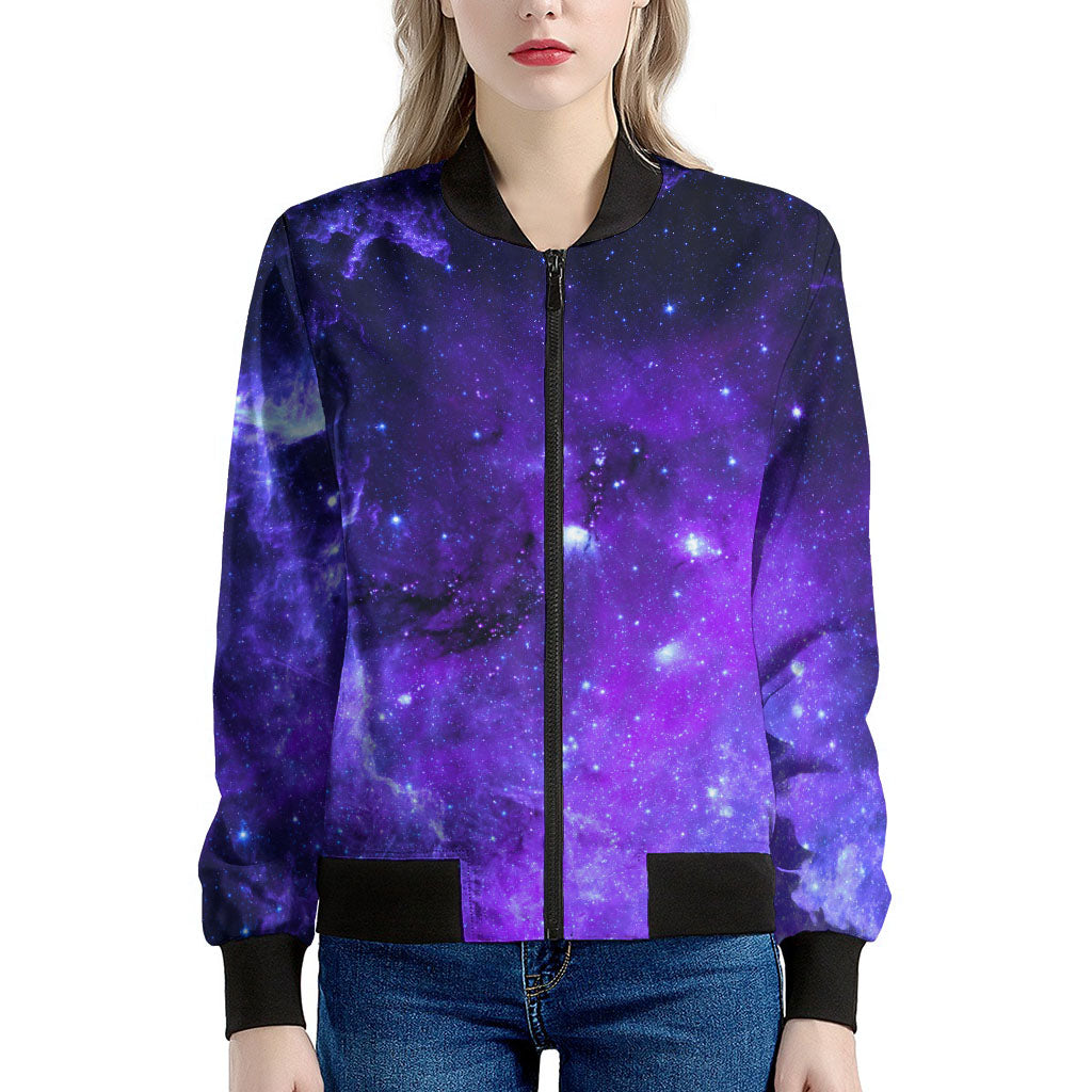 Purple Stars Nebula Galaxy Space Print Women's Bomber Jacket
