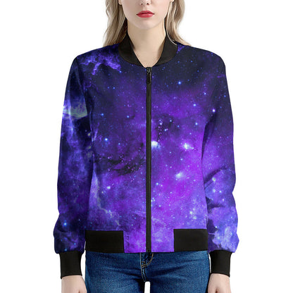 Purple Stars Nebula Galaxy Space Print Women's Bomber Jacket