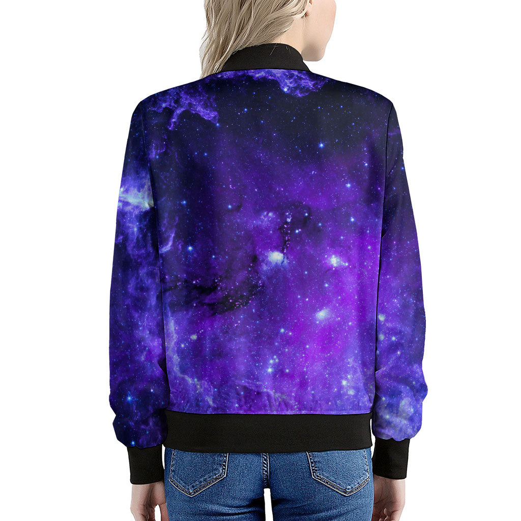 Purple Stars Nebula Galaxy Space Print Women's Bomber Jacket
