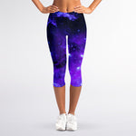 Purple Stars Nebula Galaxy Space Print Women's Capri Leggings