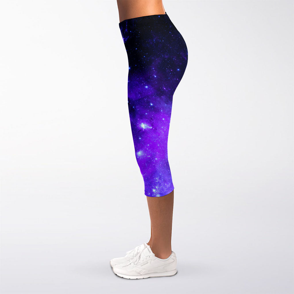 Purple Stars Nebula Galaxy Space Print Women's Capri Leggings