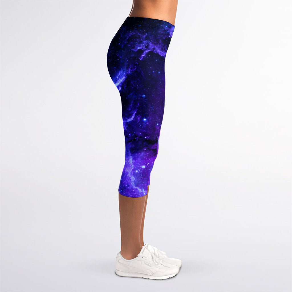 Purple Stars Nebula Galaxy Space Print Women's Capri Leggings