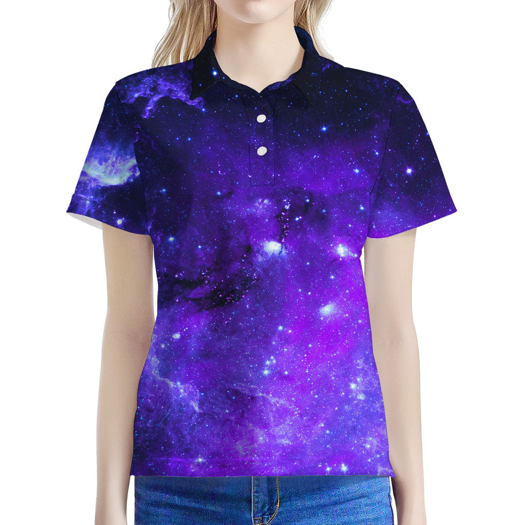 Purple Stars Nebula Galaxy Space Print Women's Polo Shirt