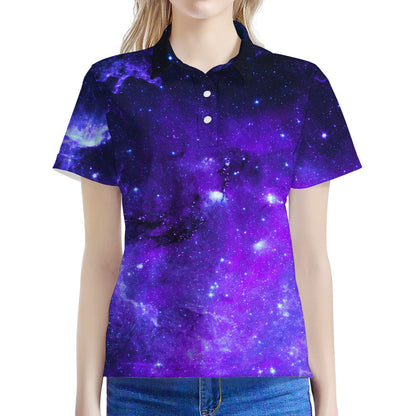 Purple Stars Nebula Galaxy Space Print Women's Polo Shirt
