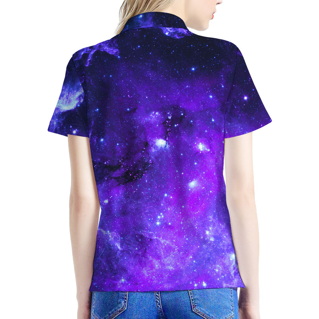 Purple Stars Nebula Galaxy Space Print Women's Polo Shirt