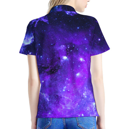 Purple Stars Nebula Galaxy Space Print Women's Polo Shirt