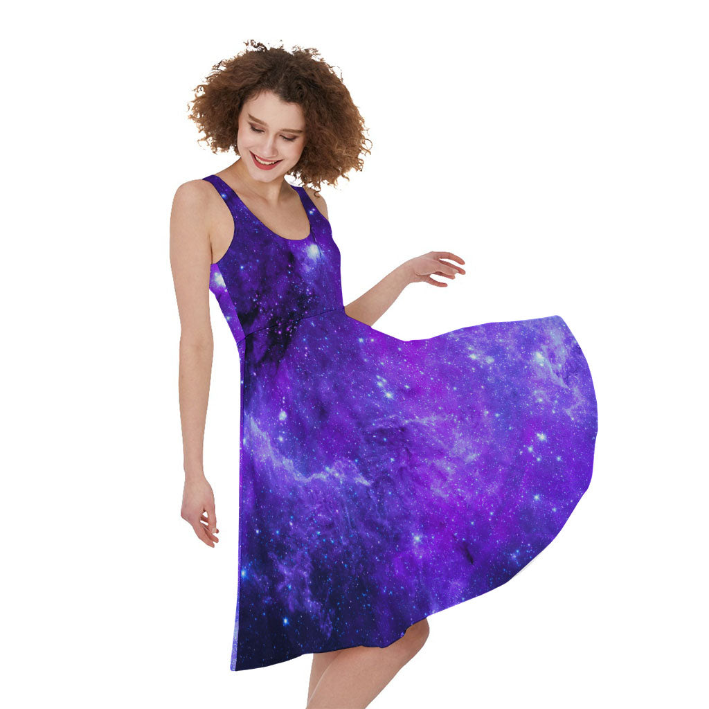 Purple Stars Nebula Galaxy Space Print Women's Sleeveless Dress