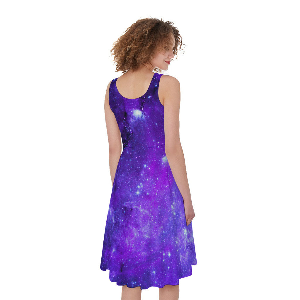 Purple Stars Nebula Galaxy Space Print Women's Sleeveless Dress