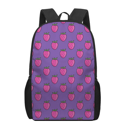 Purple Strawberry Pattern Print 17 Inch Backpack