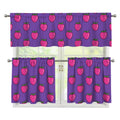 Purple Strawberry Pattern Print 3 Piece Kitchen Curtains