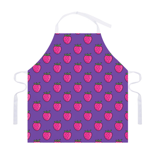 Purple Strawberry Pattern Print Adjustable Apron