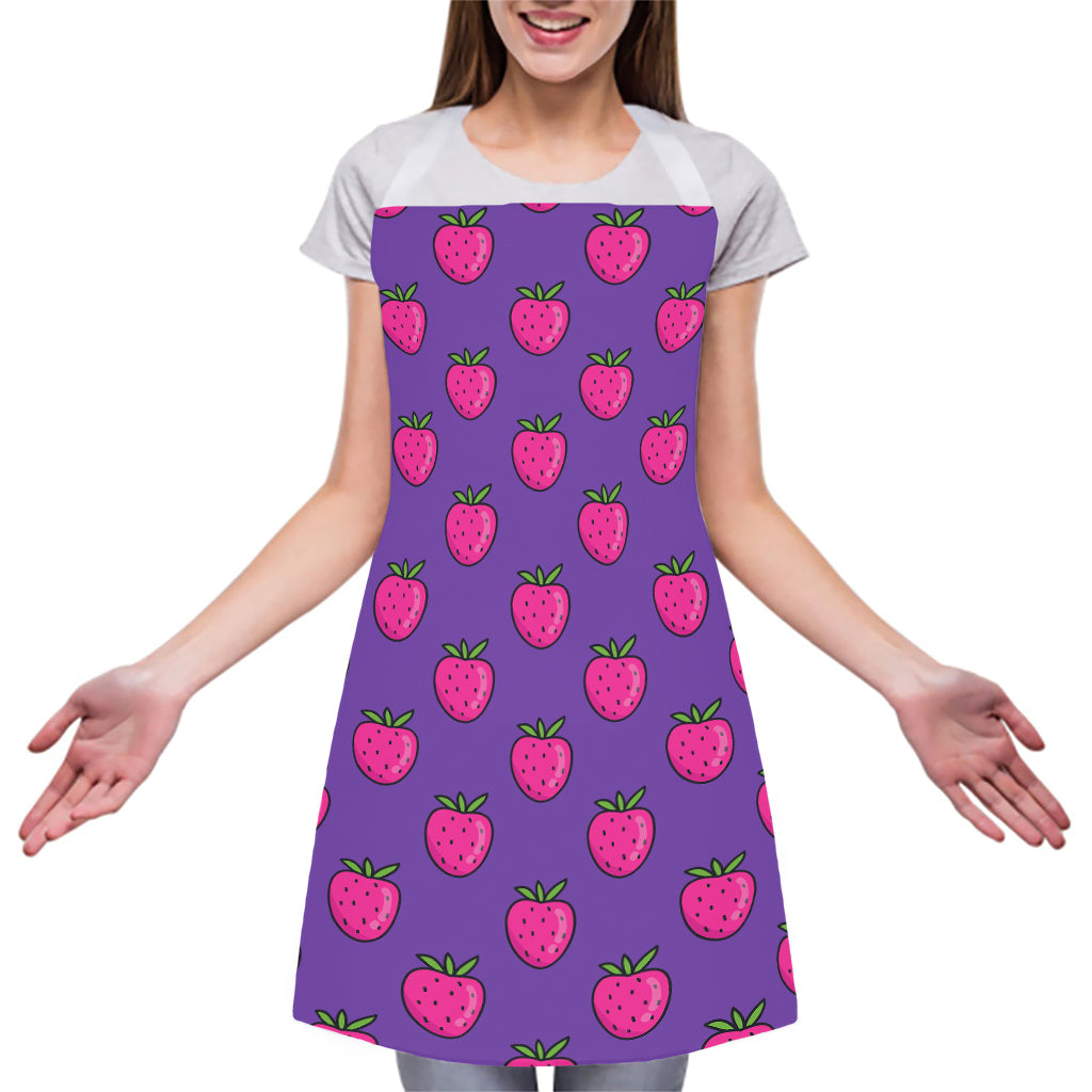 Purple Strawberry Pattern Print Adjustable Apron