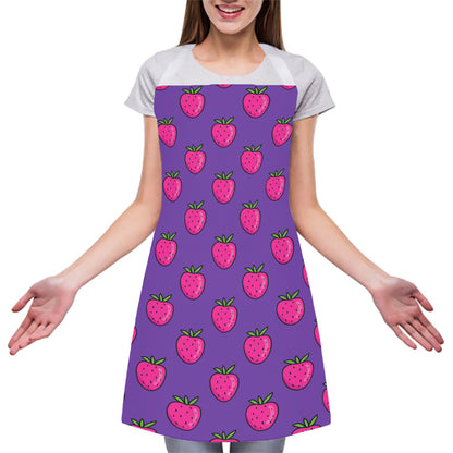 Purple Strawberry Pattern Print Adjustable Apron