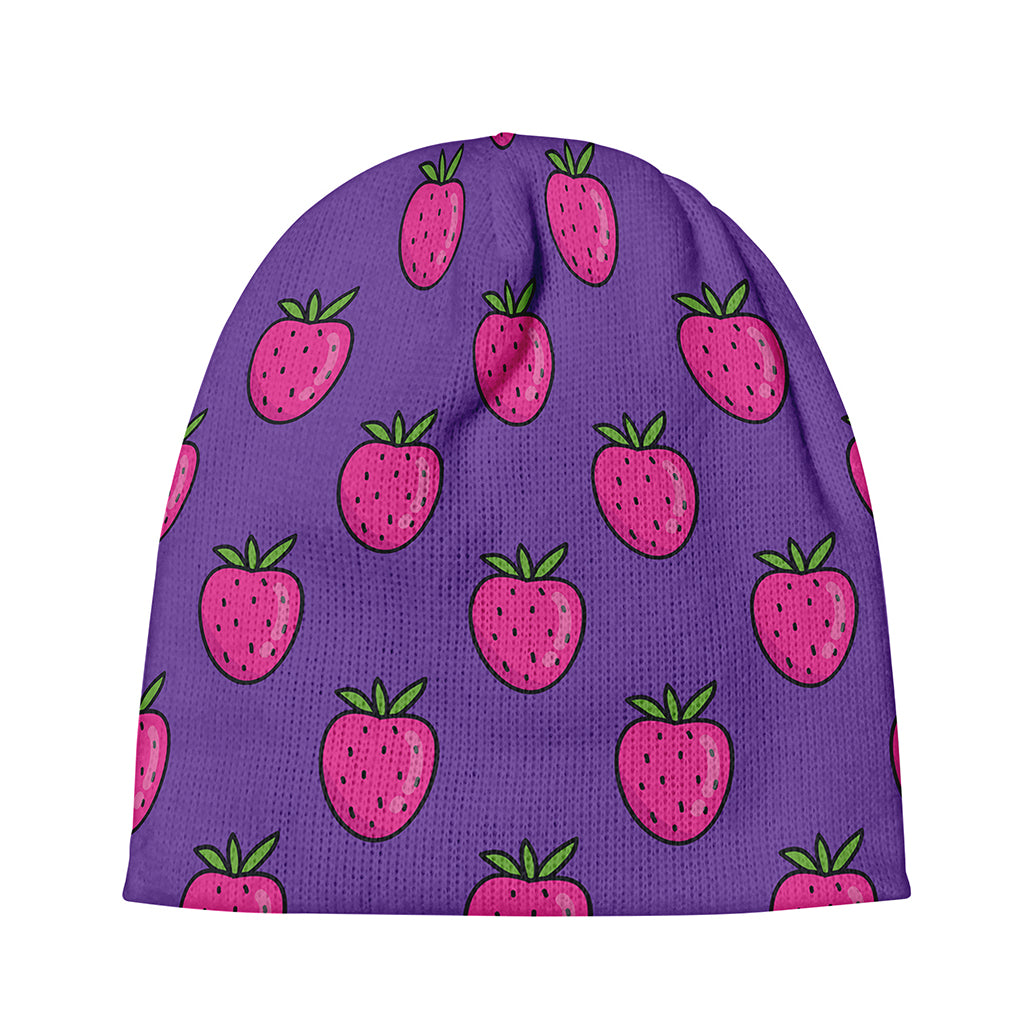 Purple Strawberry Pattern Print Beanie