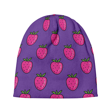 Purple Strawberry Pattern Print Beanie