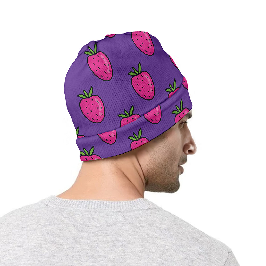 Purple Strawberry Pattern Print Beanie