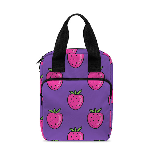 Purple Strawberry Pattern Print Bible Tote Bag
