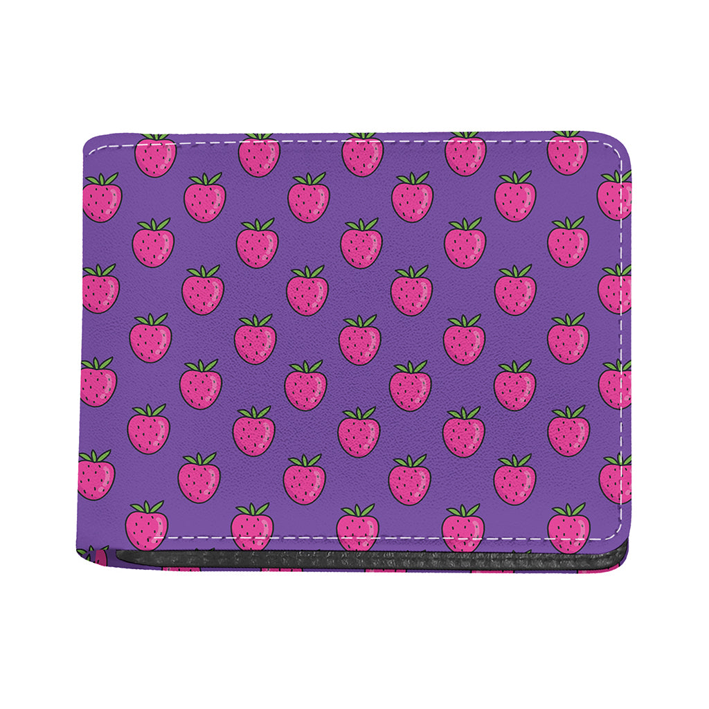 Purple Strawberry Pattern Print Bifold Wallet