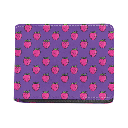 Purple Strawberry Pattern Print Bifold Wallet