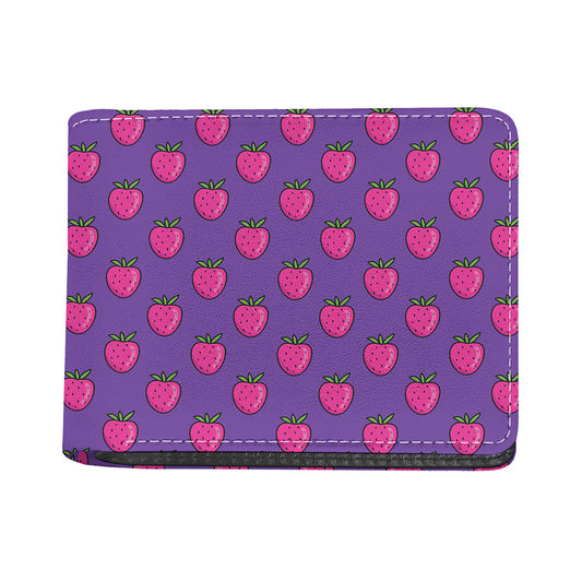 Purple Strawberry Pattern Print Bifold Wallet