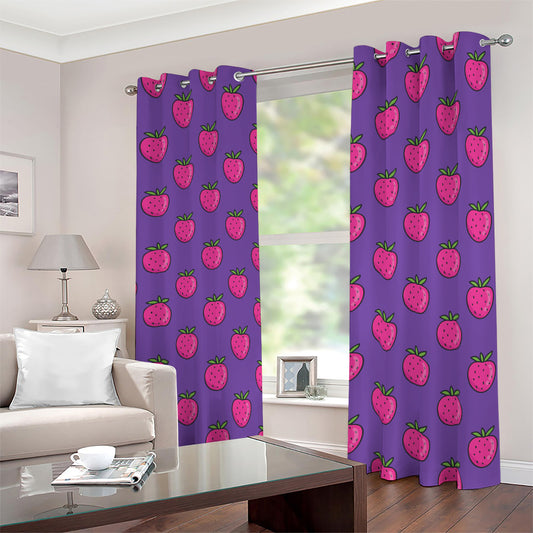 Purple Strawberry Pattern Print Blackout Grommet Curtains