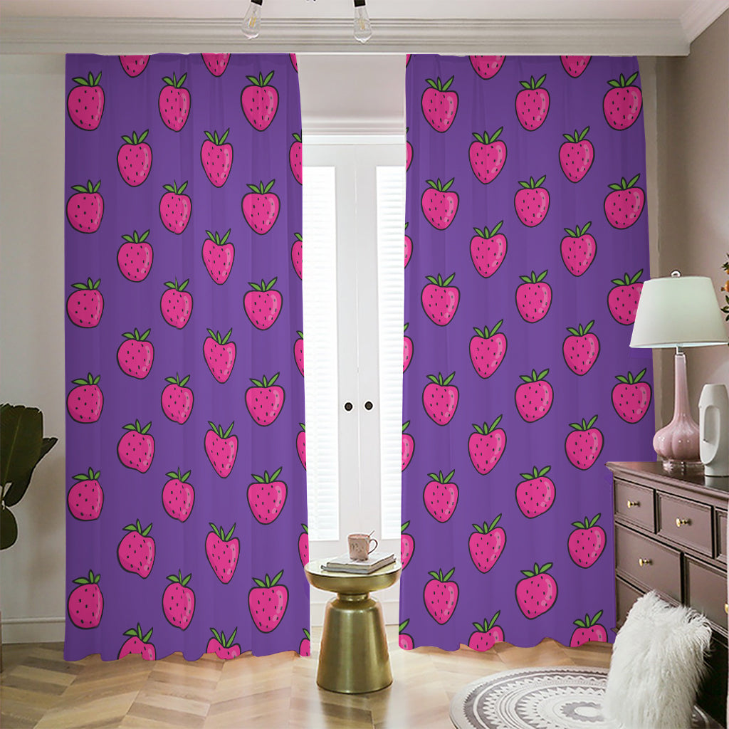 Purple Strawberry Pattern Print Blackout Pencil Pleat Curtains