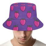 Purple Strawberry Pattern Print Bucket Hat