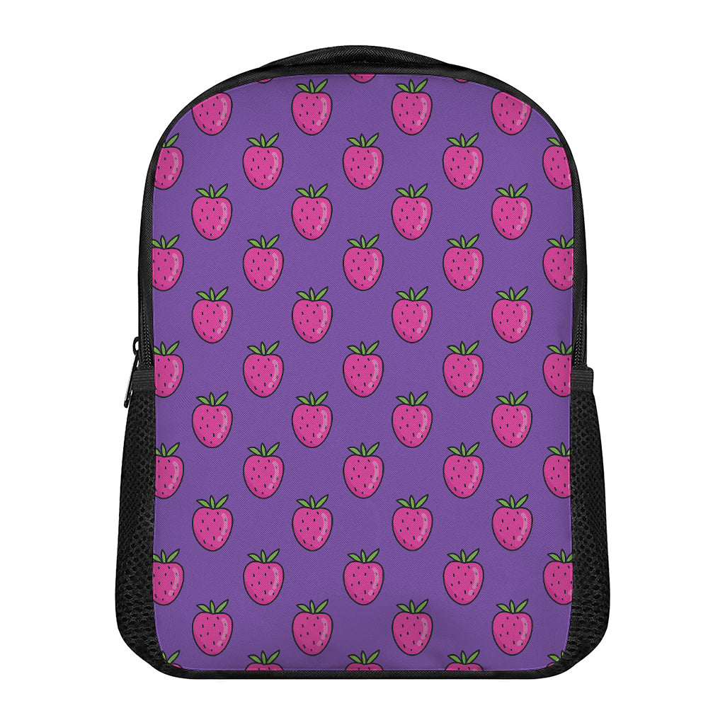 Purple Strawberry Pattern Print Casual Backpack