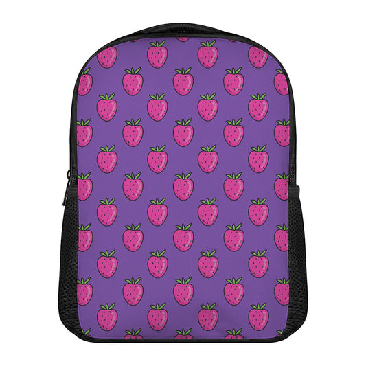 Purple Strawberry Pattern Print Casual Backpack