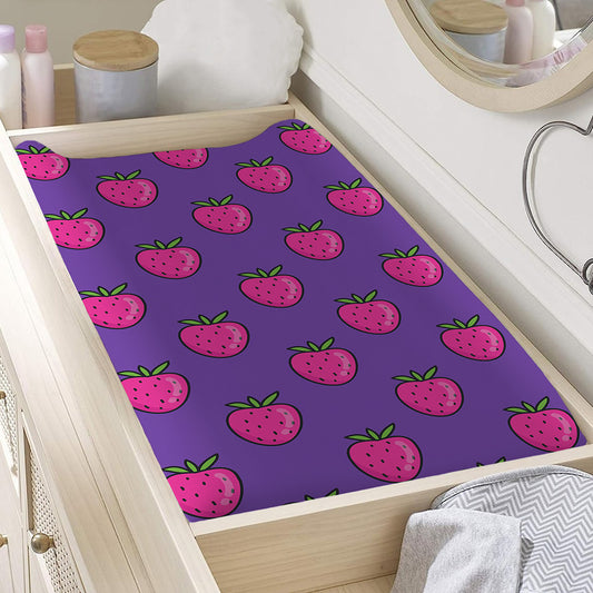 Purple Strawberry Pattern Print Changing Pad Cover