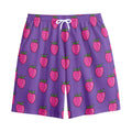 Purple Strawberry Pattern Print Cotton Shorts