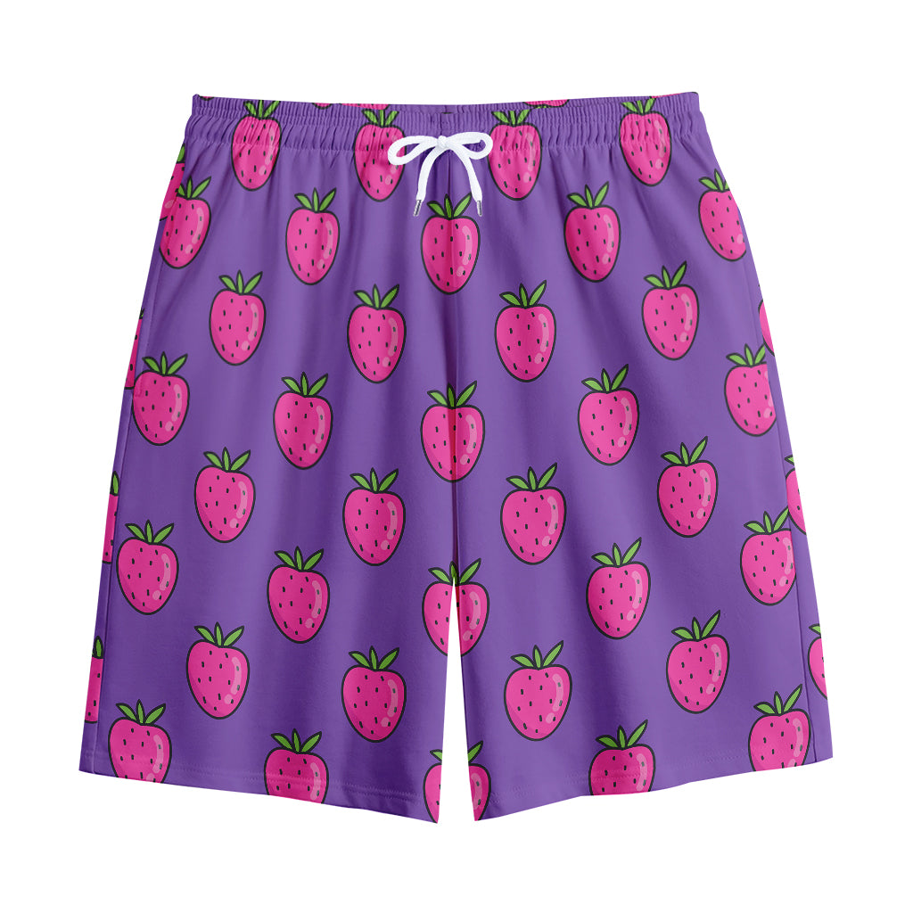 Purple Strawberry Pattern Print Cotton Shorts