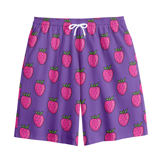 Purple Strawberry Pattern Print Cotton Shorts