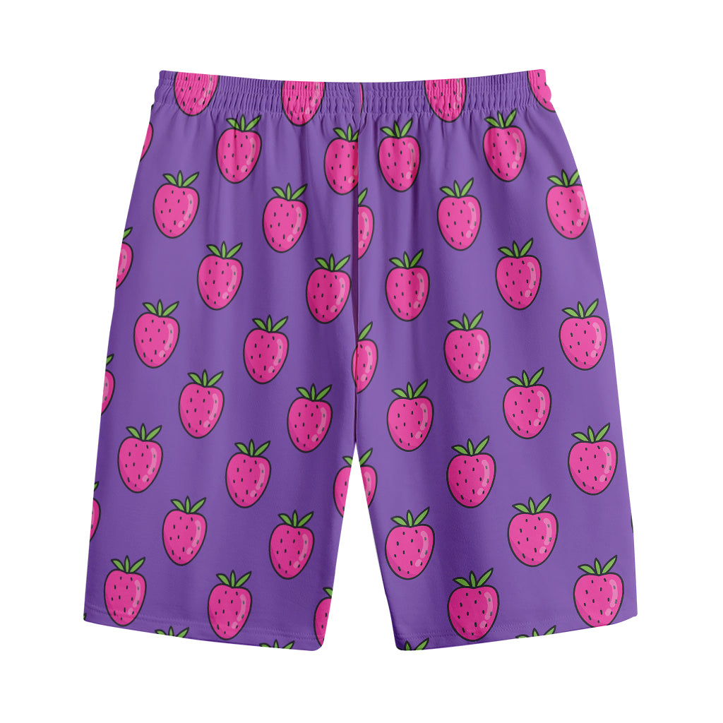 Purple Strawberry Pattern Print Cotton Shorts