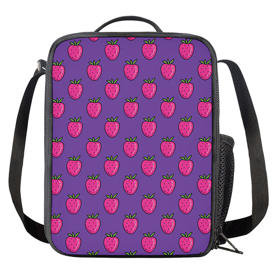 Purple Strawberry Pattern Print Crossbody Lunch Bag