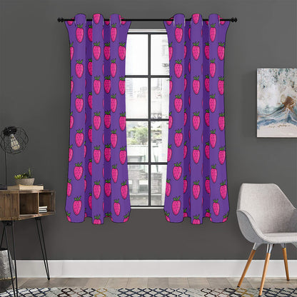 Purple Strawberry Pattern Print Curtain