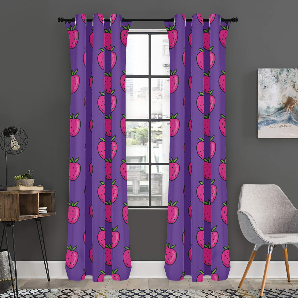 Purple Strawberry Pattern Print Curtain